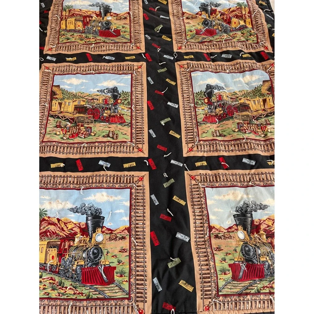 Vintage Steam Engine Locomotive Train Quilted Throw Blanket 48x40 Railroad Theme